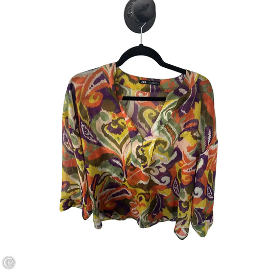 Blouse 3/4 Sleeve By Zara In Green & Orange, Size: M