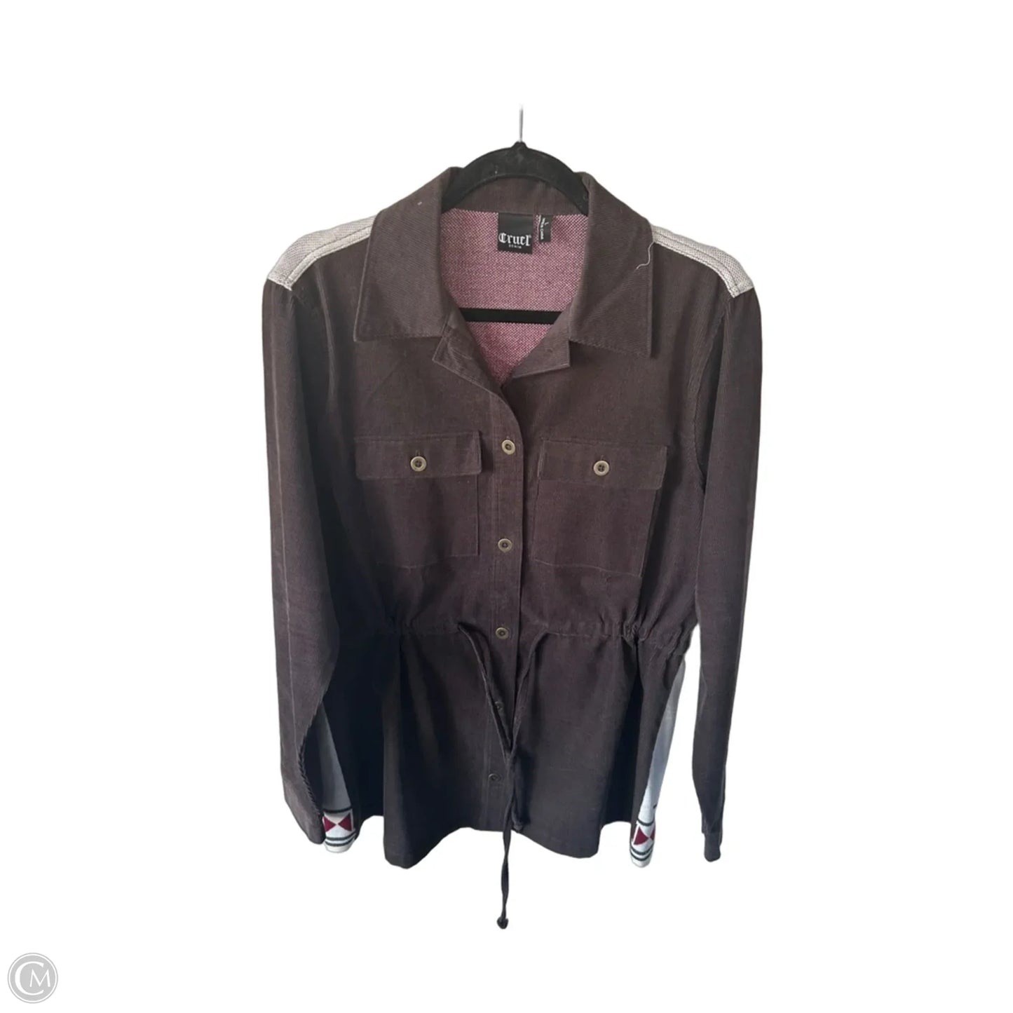 Jacket Shirt By Clothes Mentor In Brown & Cream, Size: L