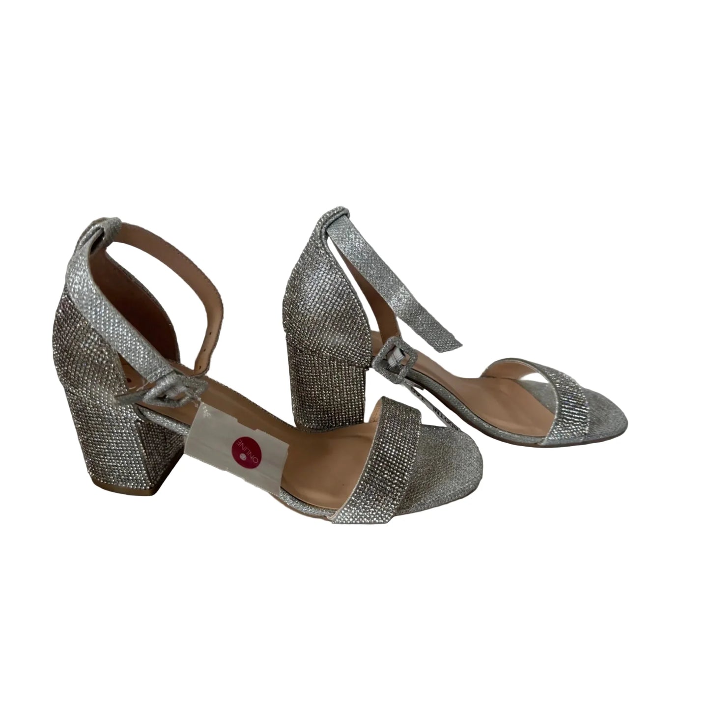Sandals Heels Block By Clothes Mentor In Silver, Size: 8.5