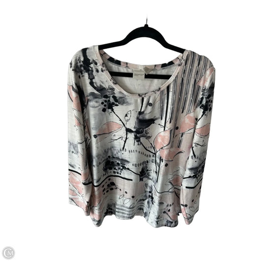 Top Long Sleeve By Chicos In Pink & White, Size: Xl