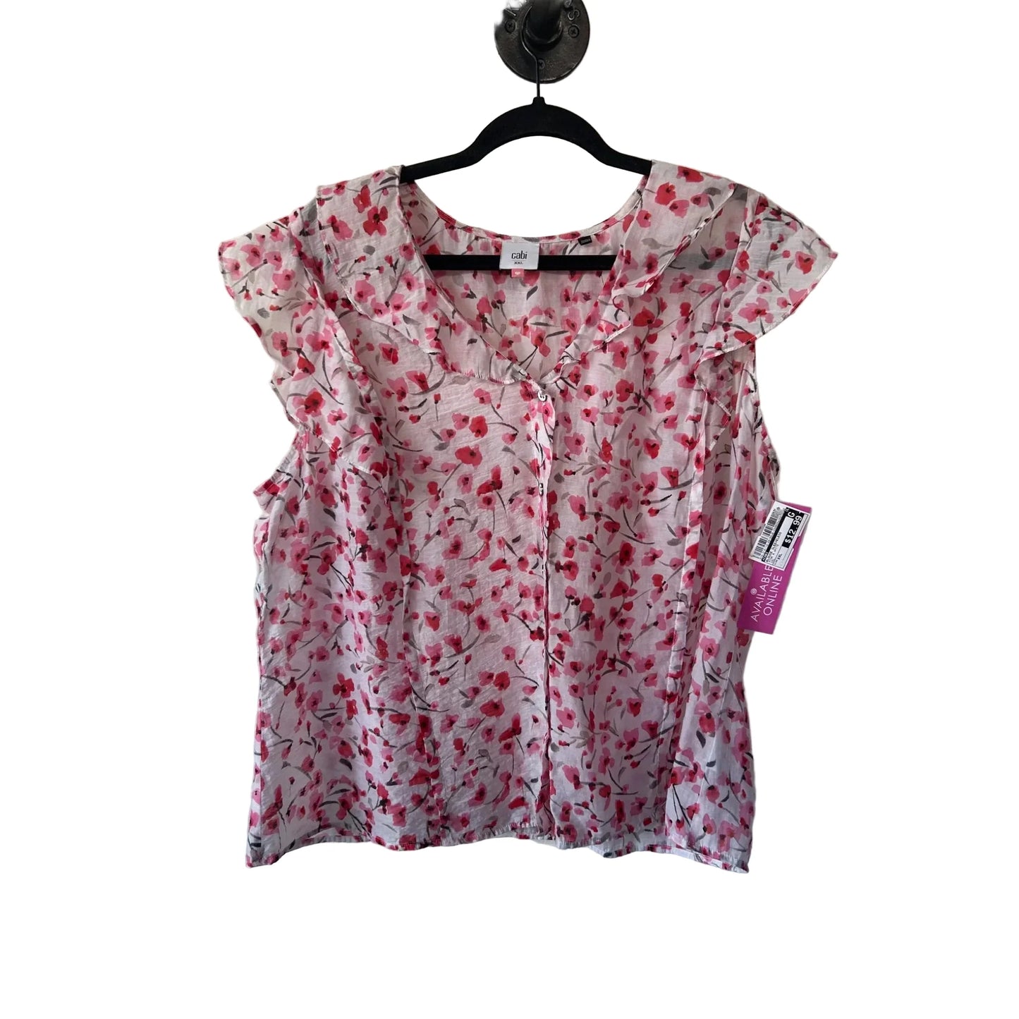 Blouse Sleeveless By Cabi In Pink & White, Size: Xxl
