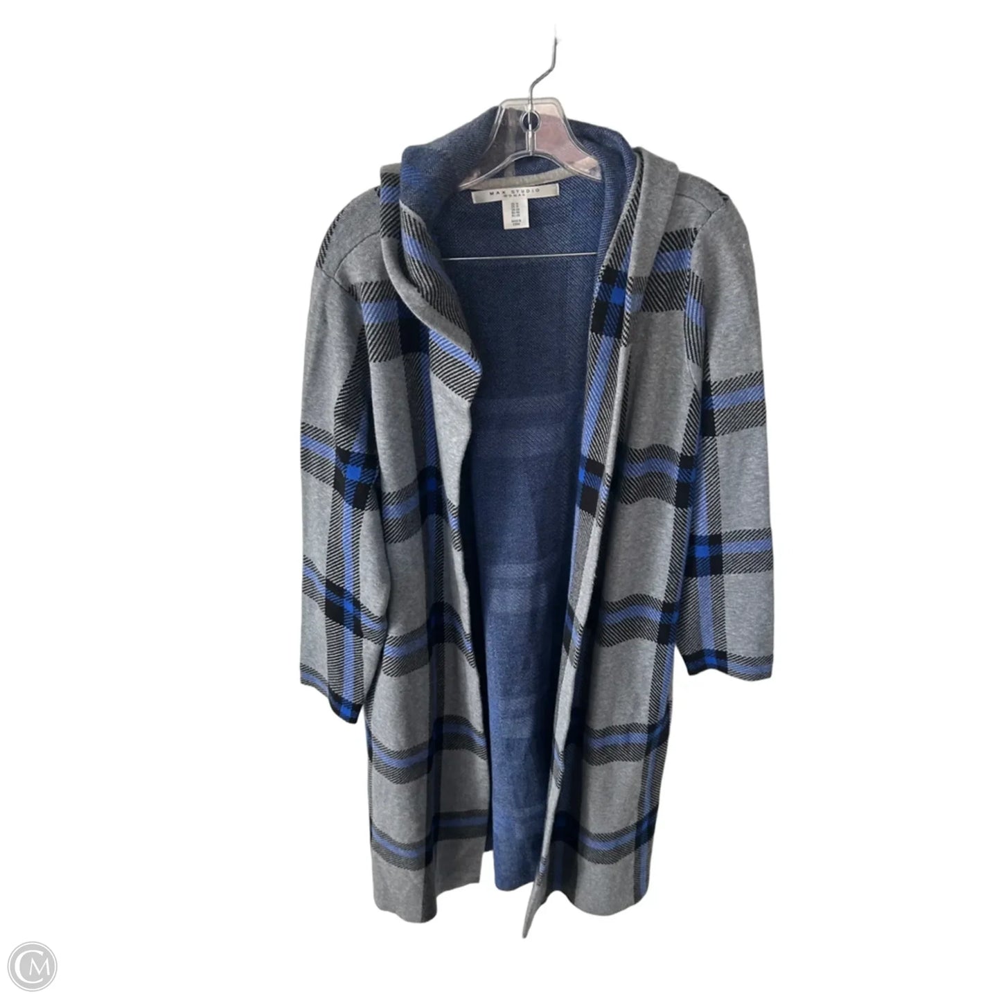 Sweater Cardigan By Max Studio In Blue & Grey, Size: 1x