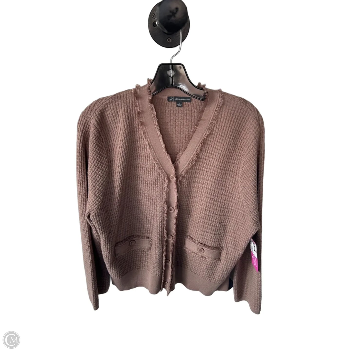 Sweater Cardigan By Adrianna Papell In Taupe, Size: L