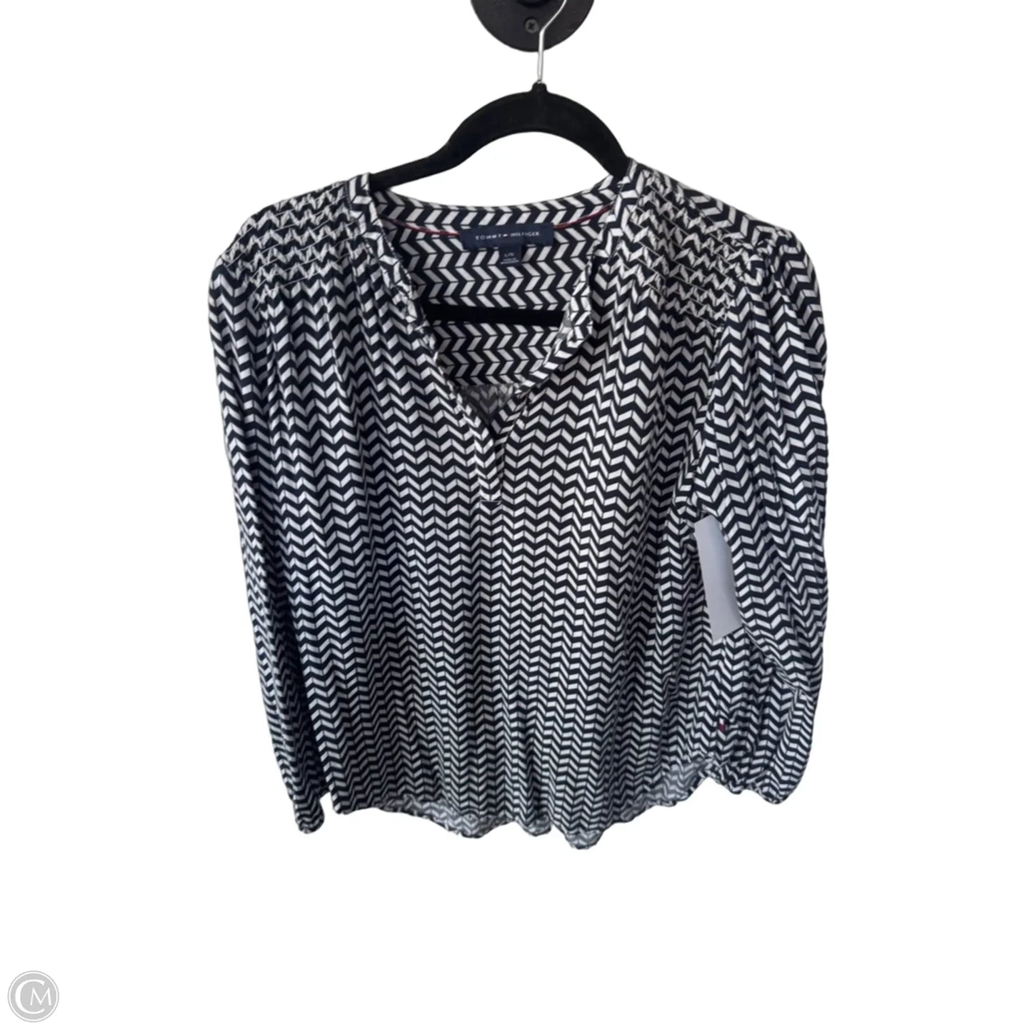 Blouse Long Sleeve By Tommy Hilfiger In Blue & White, Size: L