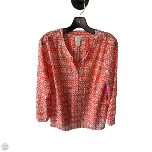 Tunic Long Sleeve By Chicos In Orange & White, Size: M