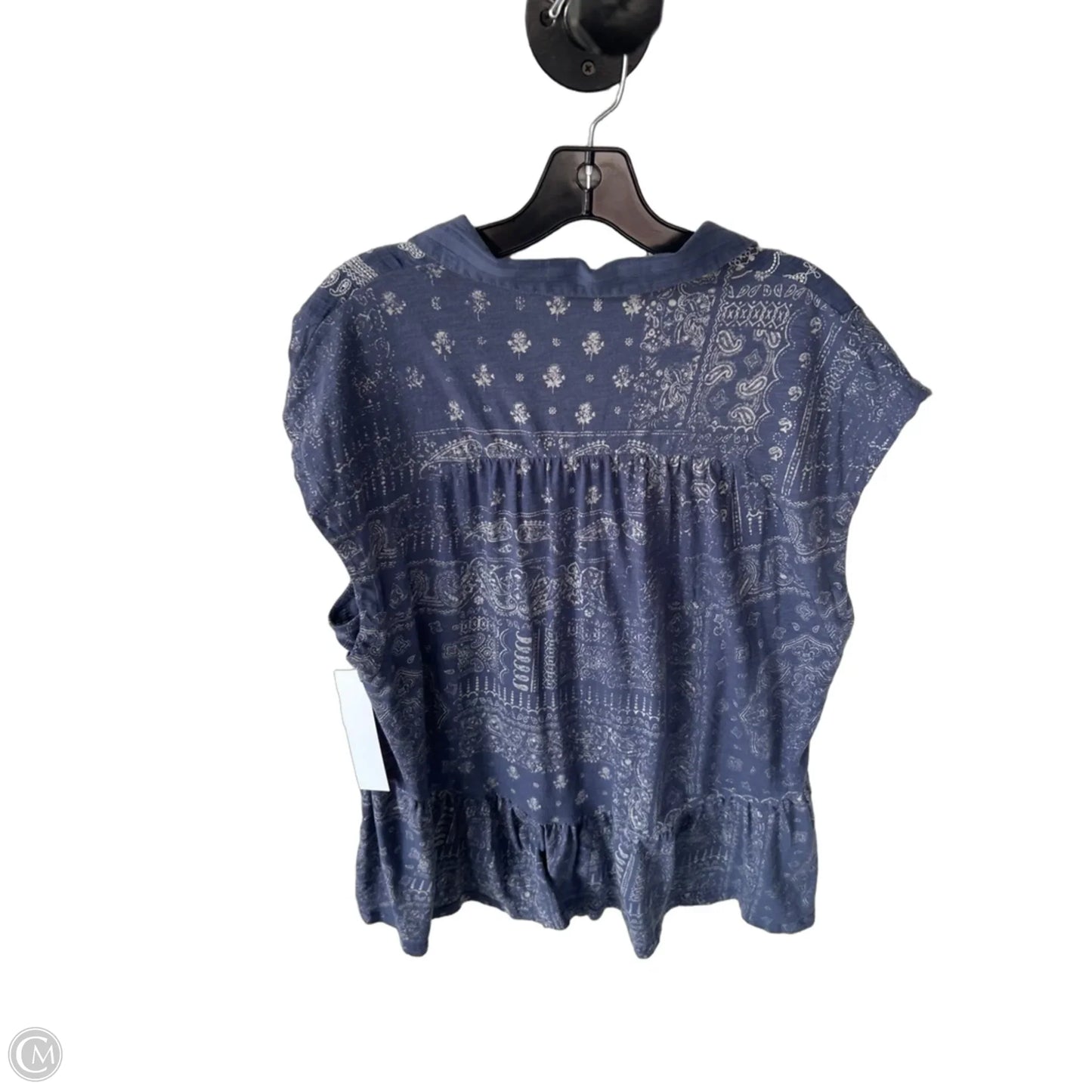 Blouse Short Sleeve By Sundance In Blue & White, Size: L