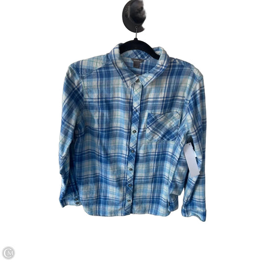 Top Long Sleeve By Eddie Bauer In Blue & White, Size: L