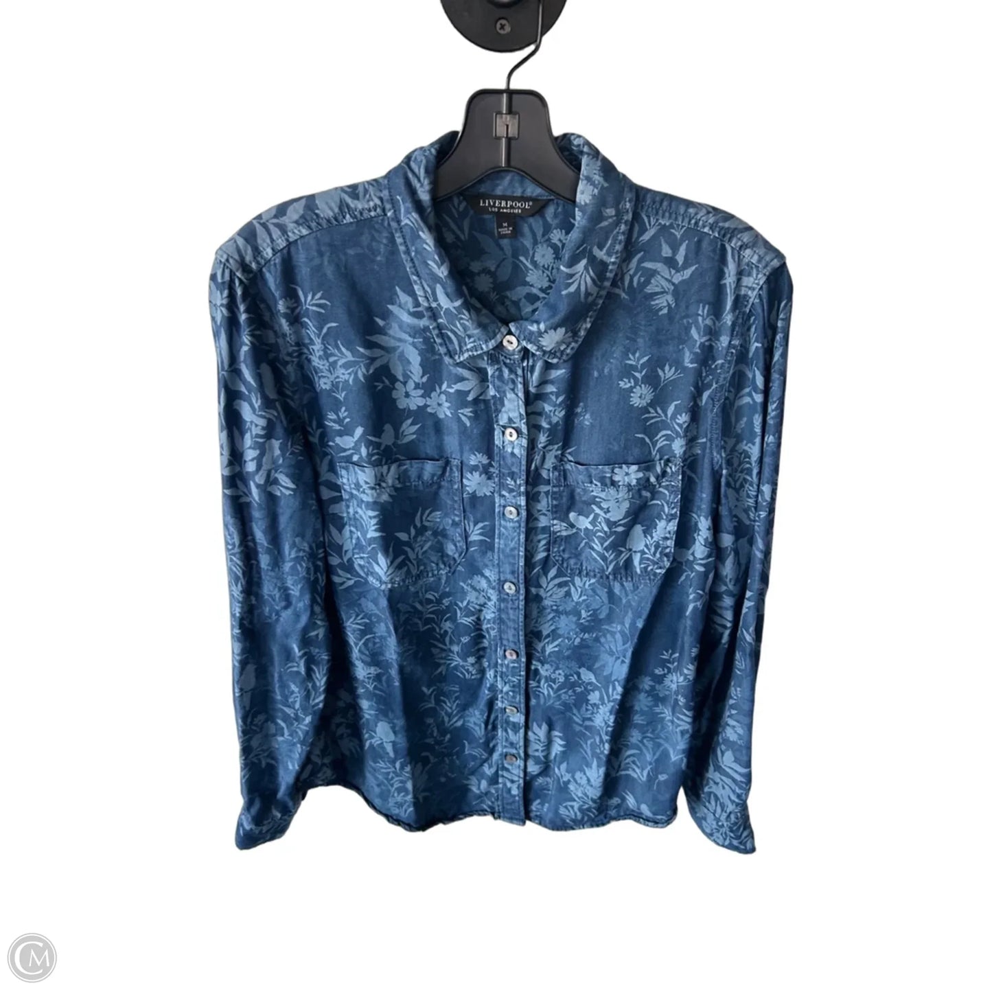 Blouse Long Sleeve By Liverpool In Blue, Size: M