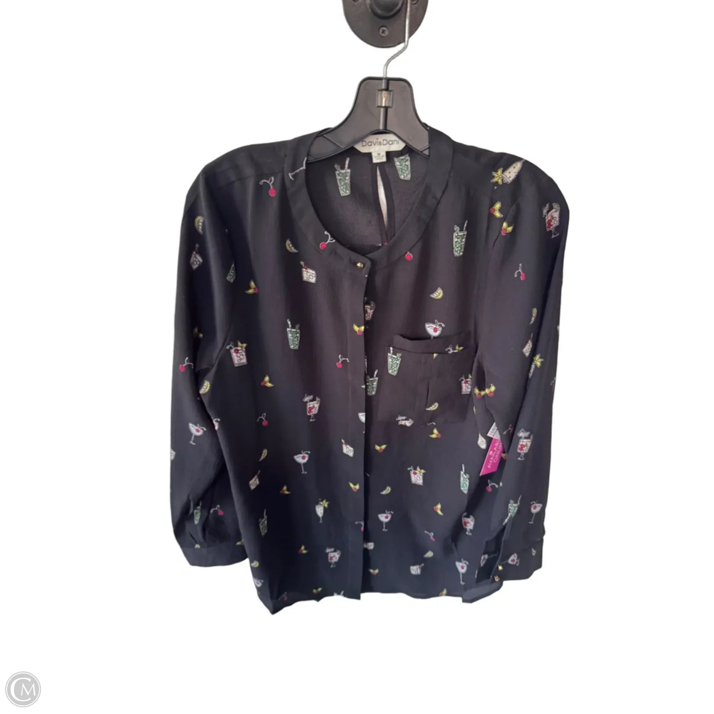 Tunic Long Sleeve By Davi & Dani In Black & Yellow, Size: M
