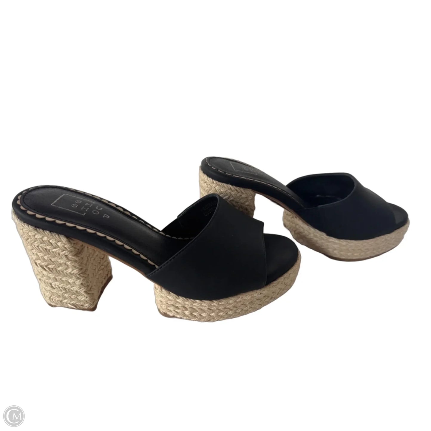 Sandals Heels Block By Shu Shop In Black & Cream, Size: 8