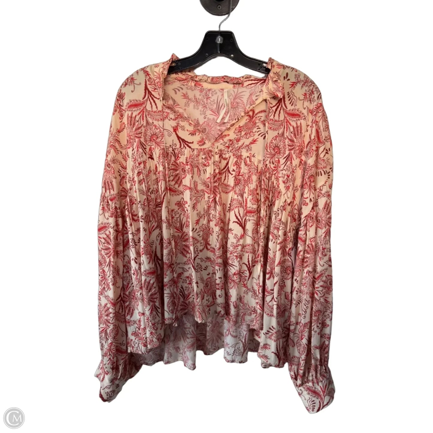Blouse Long Sleeve By Anthropologie In Cream & Red, Size: L