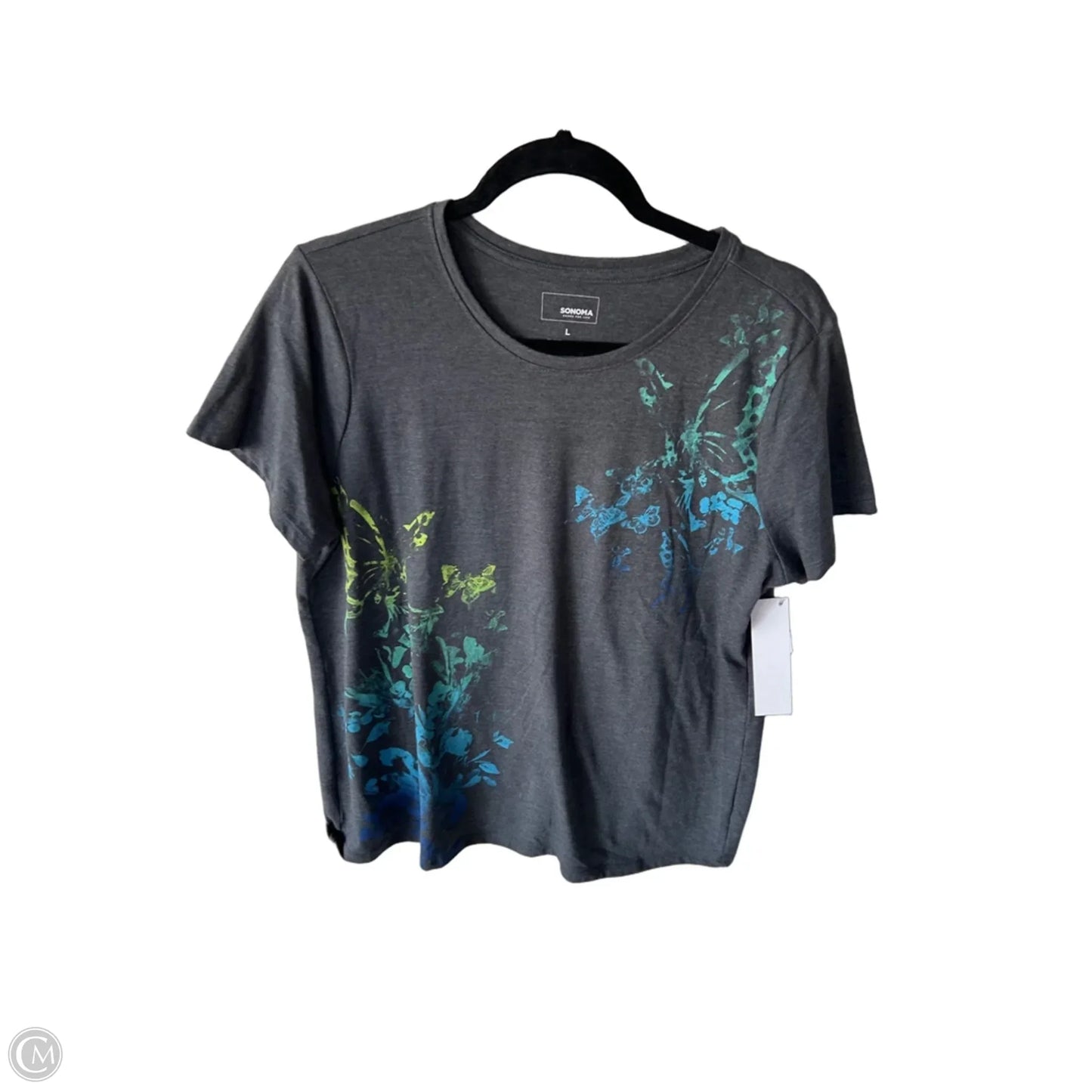 Top Short Sleeve Basic By Sonoma In Grey & Yellow, Size: L