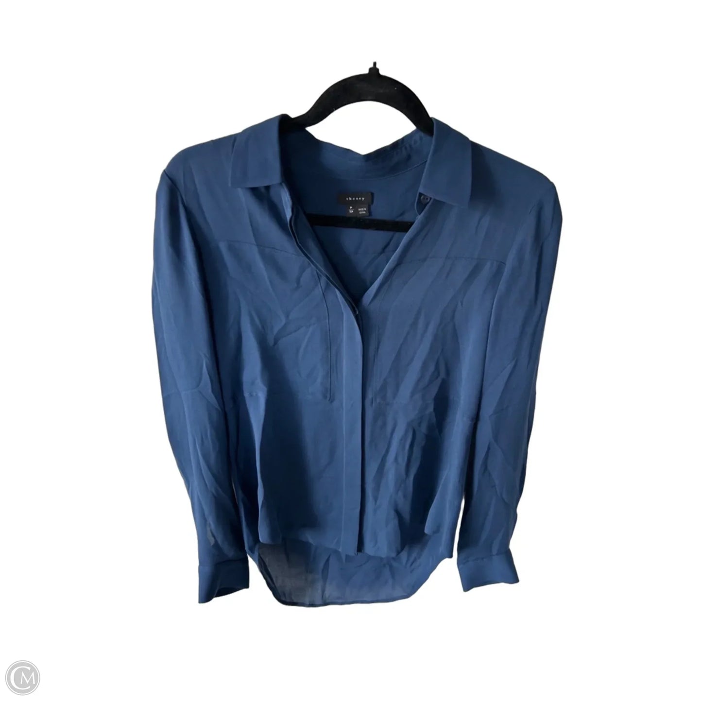 Blouse Long Sleeve By Theory In Navy, Size: S