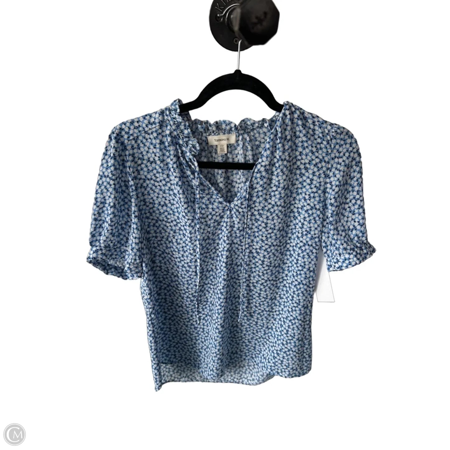 Blouse Short Sleeve By Tamara H In Blue & White, Size: S