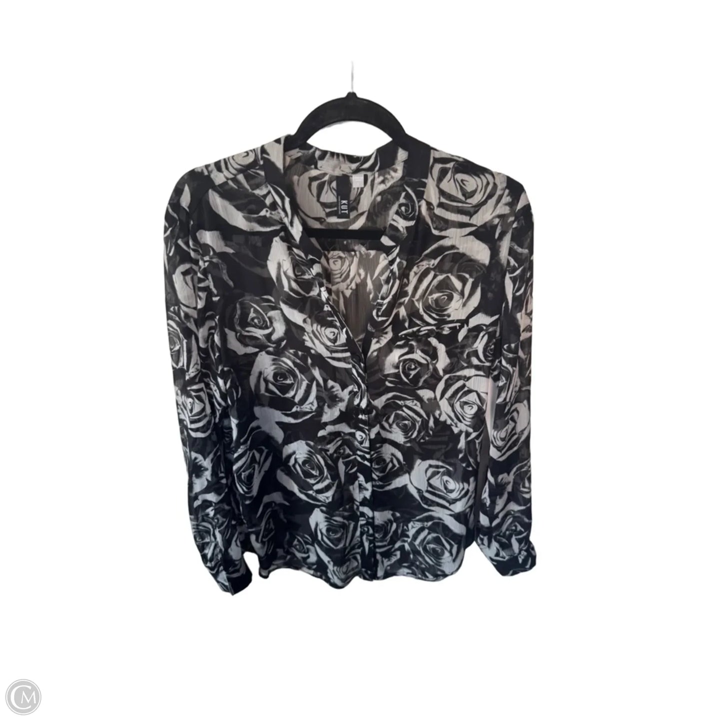 Blouse Long Sleeve By Kut In Black & White, Size: L