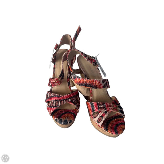 Sandals Heels Wedge By Chinese Laundry In Red & Tan, Size: 6.5