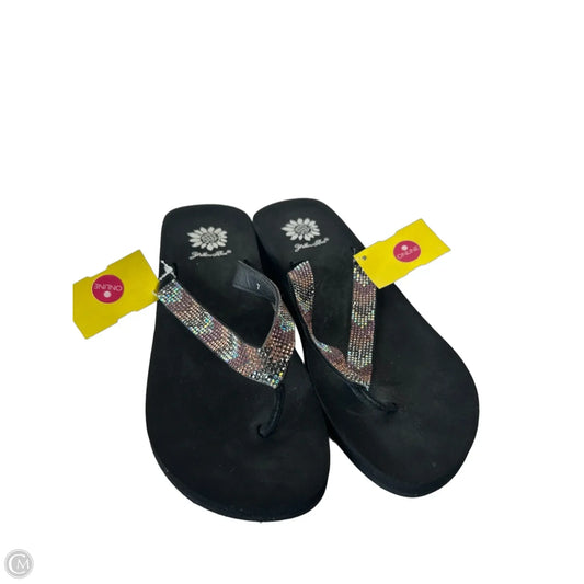 Sandals Flip Flops By Yellow Box In Black & Gold, Size: 7
