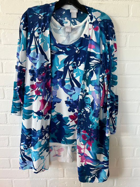 Blue & White Top 2pc Long Sleeve Chicos, Size L