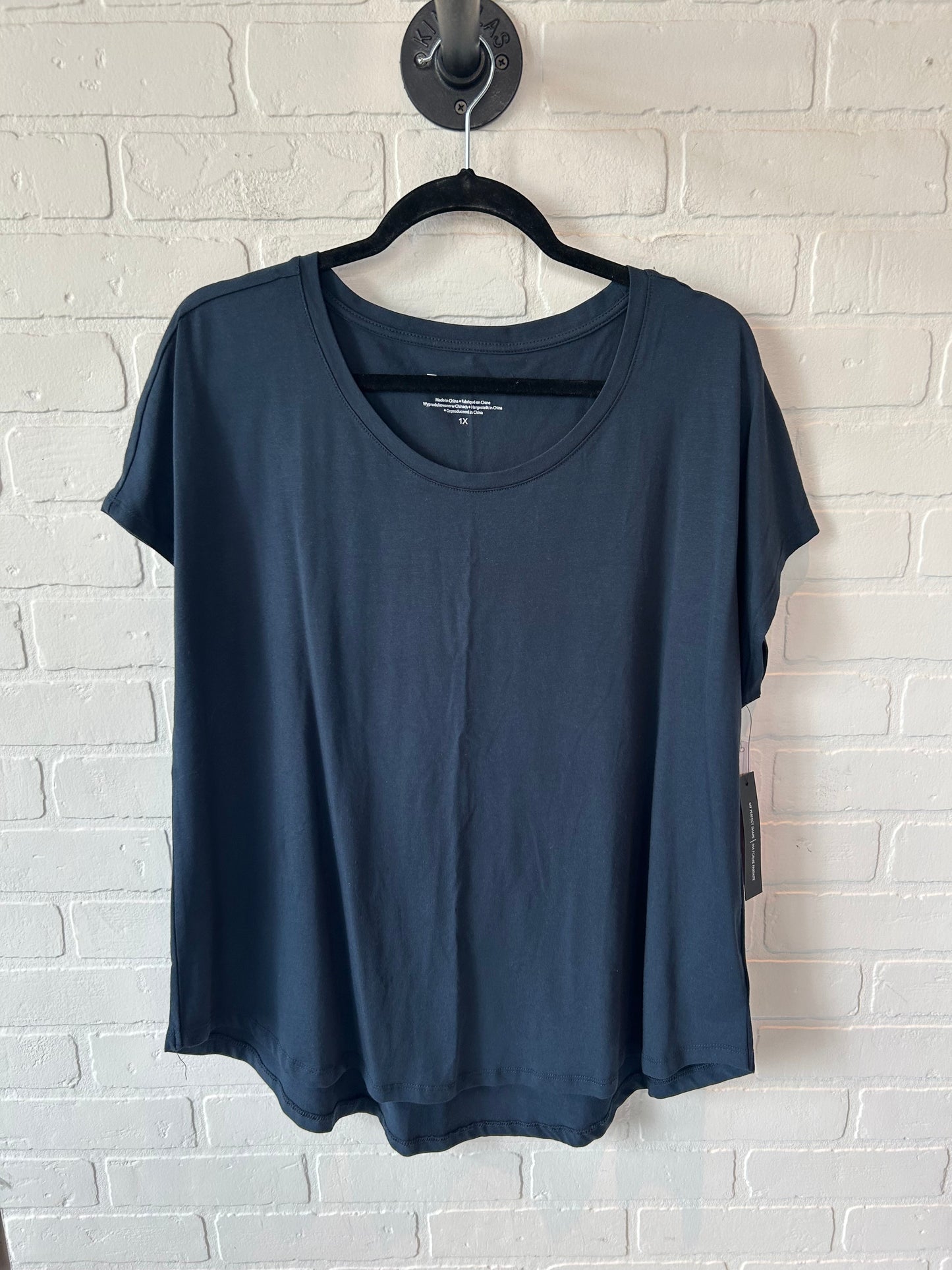 Top Short Sleeve Basic By Tahari By Arthur Levine In Blue, Size: 1x