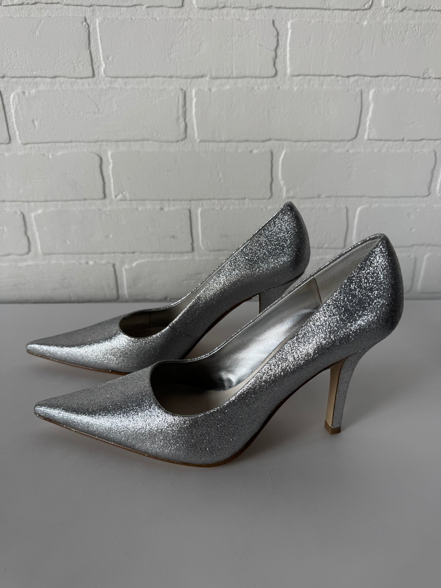 Shoes Heels Block By Nine West In Silver, Size: 6.5