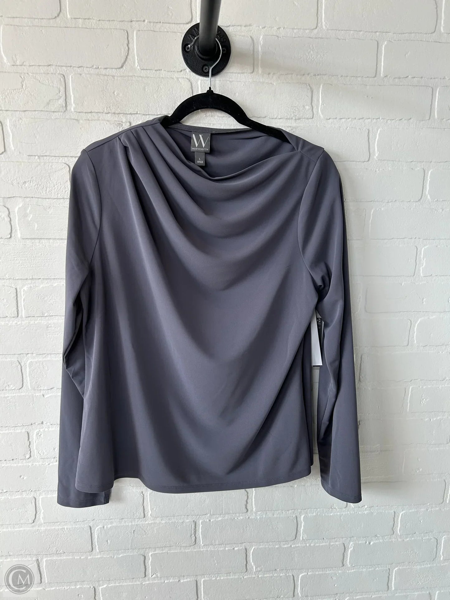 Top Long Sleeve By Worthington In Grey, Size: L