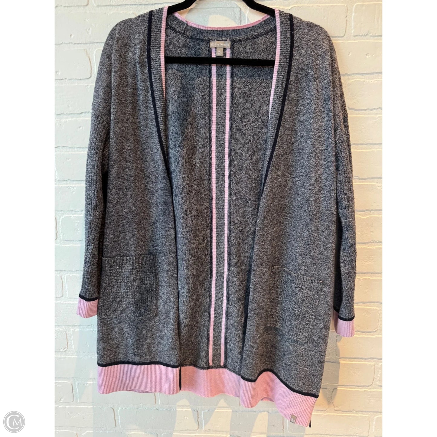 Sweater Cardigan By Talbots In Grey & Pink, Size: Mp
