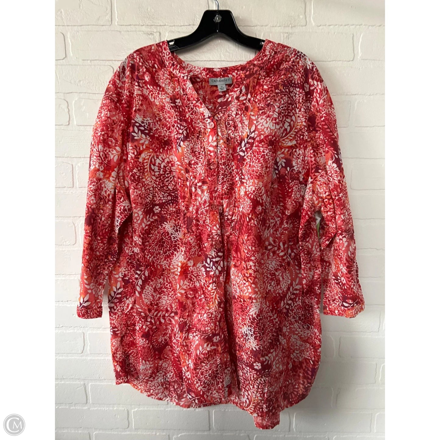 Top Long Sleeve By Catherines In Pink & White, Size: 2x