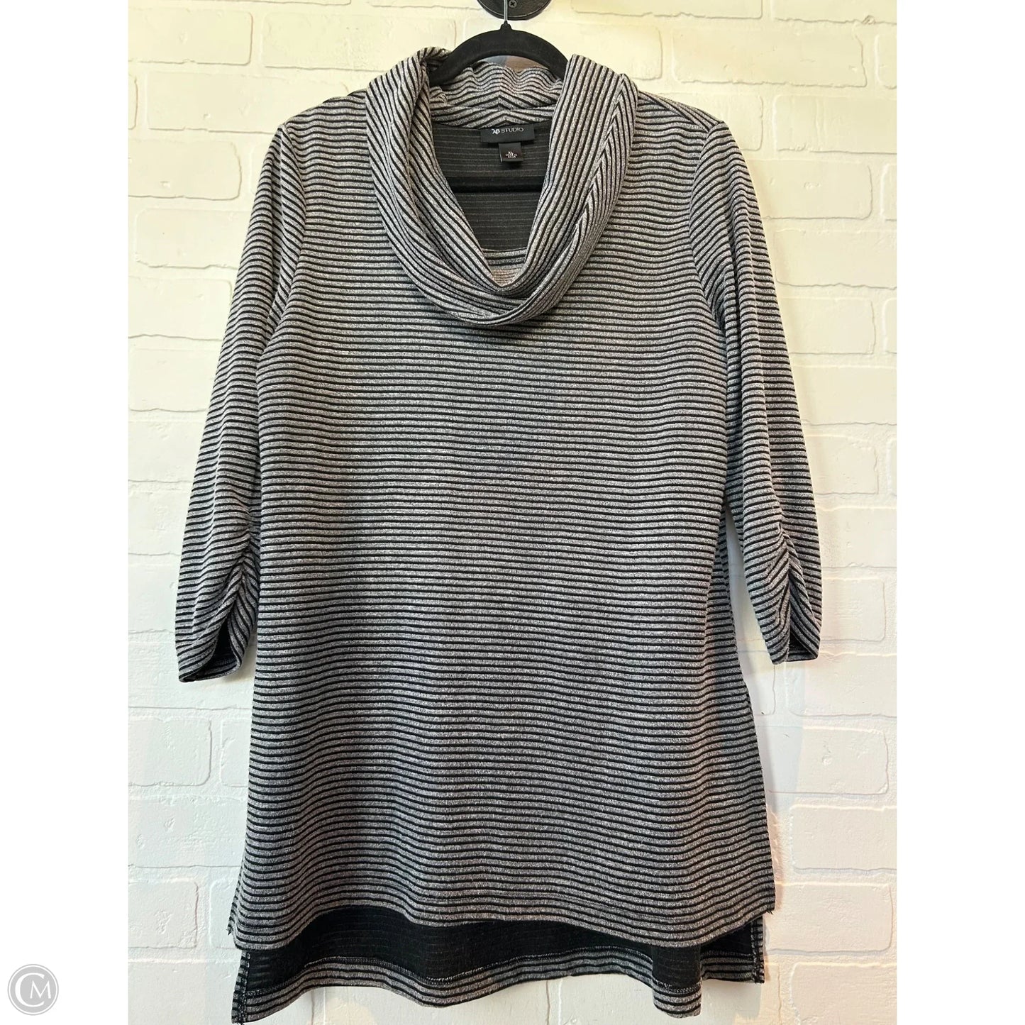 Top 3/4 Sleeve By Ab Studio In Black & Grey, Size: Xl