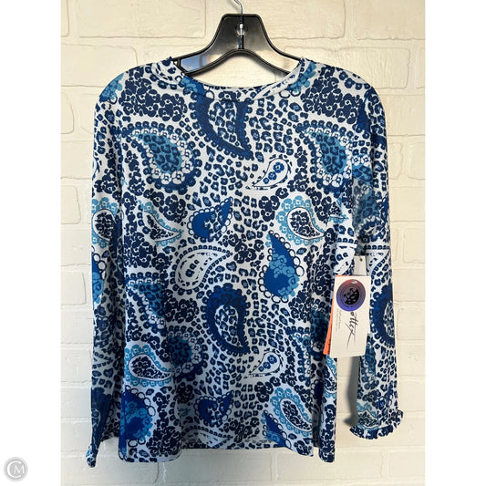 Athletic Top Long Sleeve Crewneck By Gottex In Blue & White, Size: M