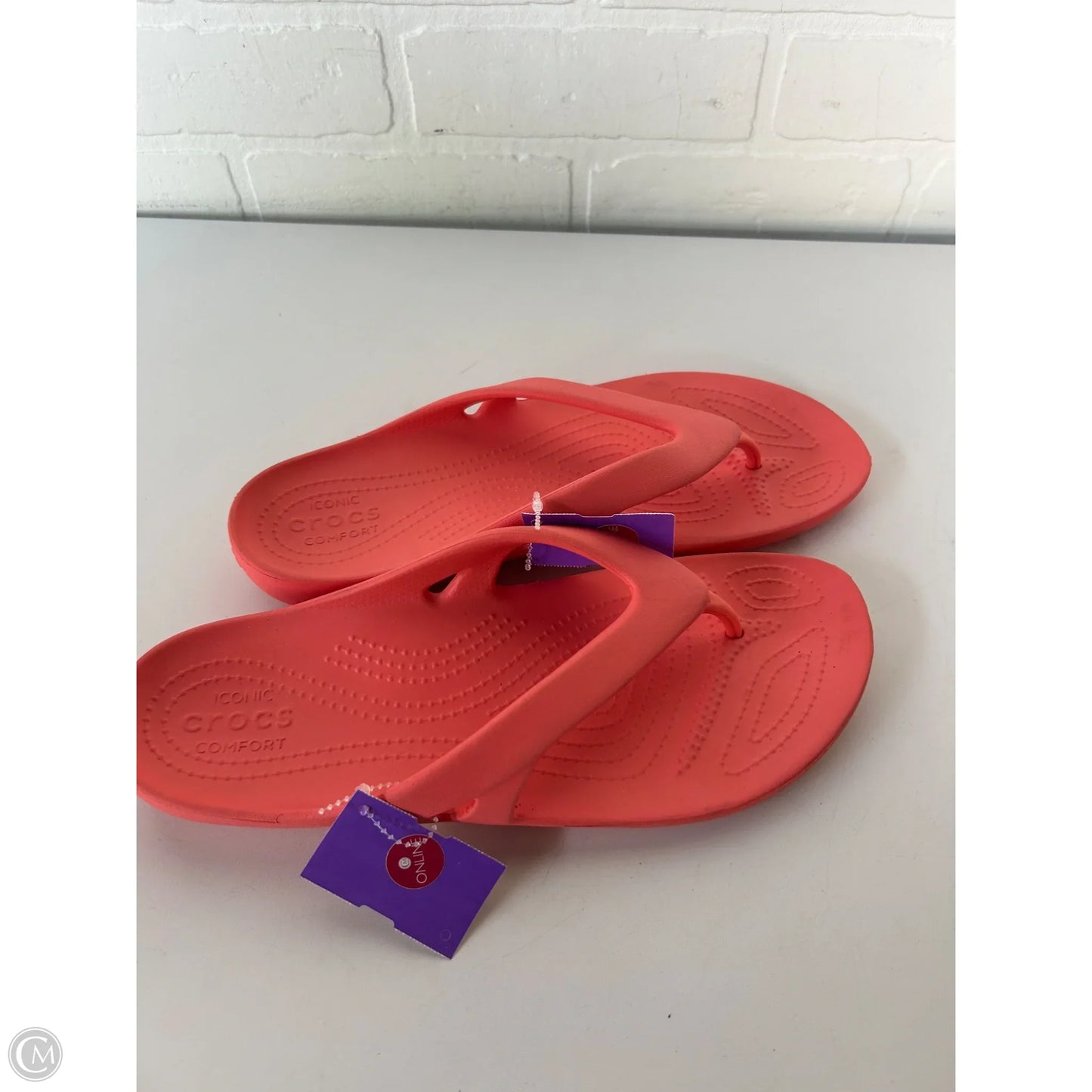 Sandals Flip Flops By Crocs In Orange, Size: 11
