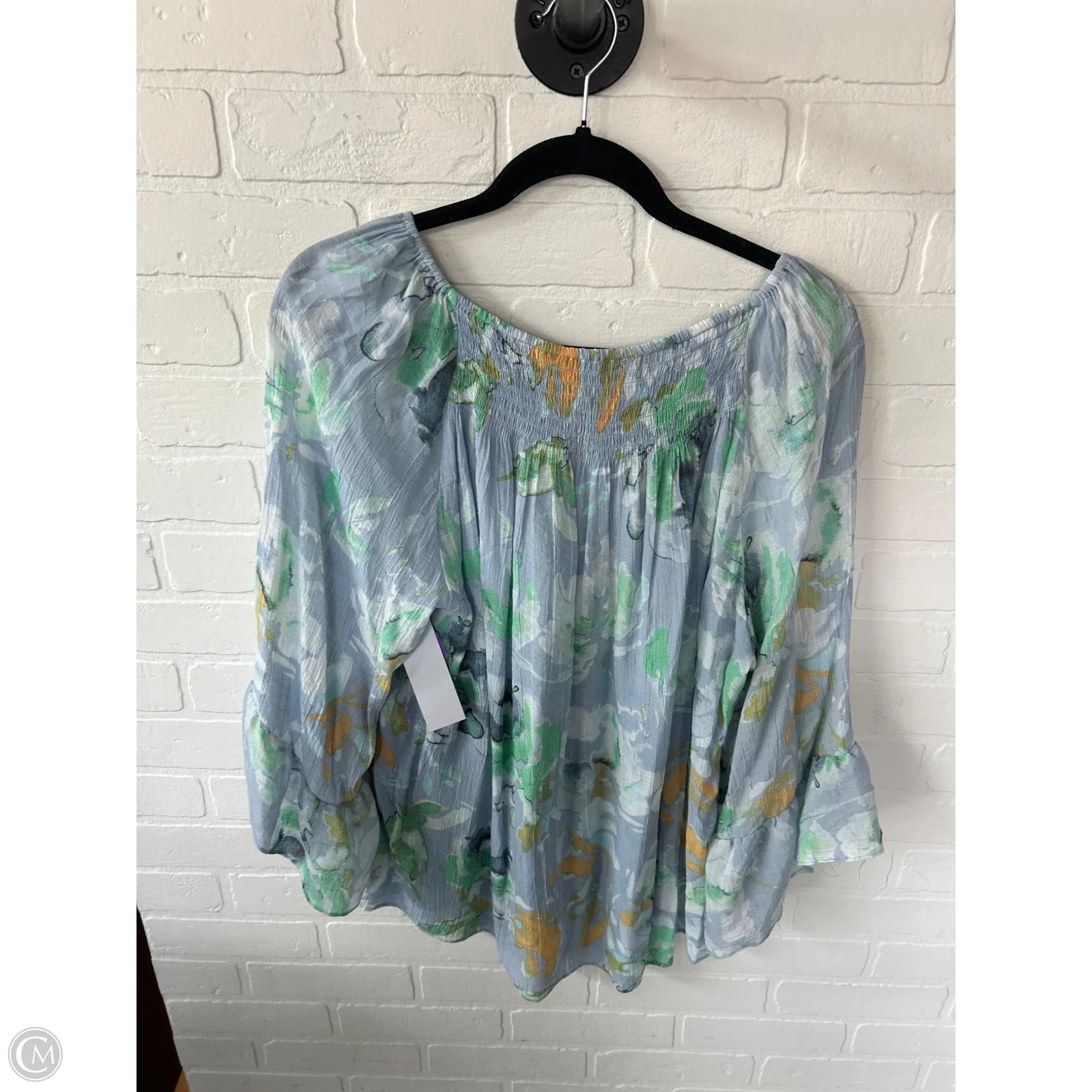 Top Long Sleeve By Zac And Rachel In Blue & Yellow, Size: 2x