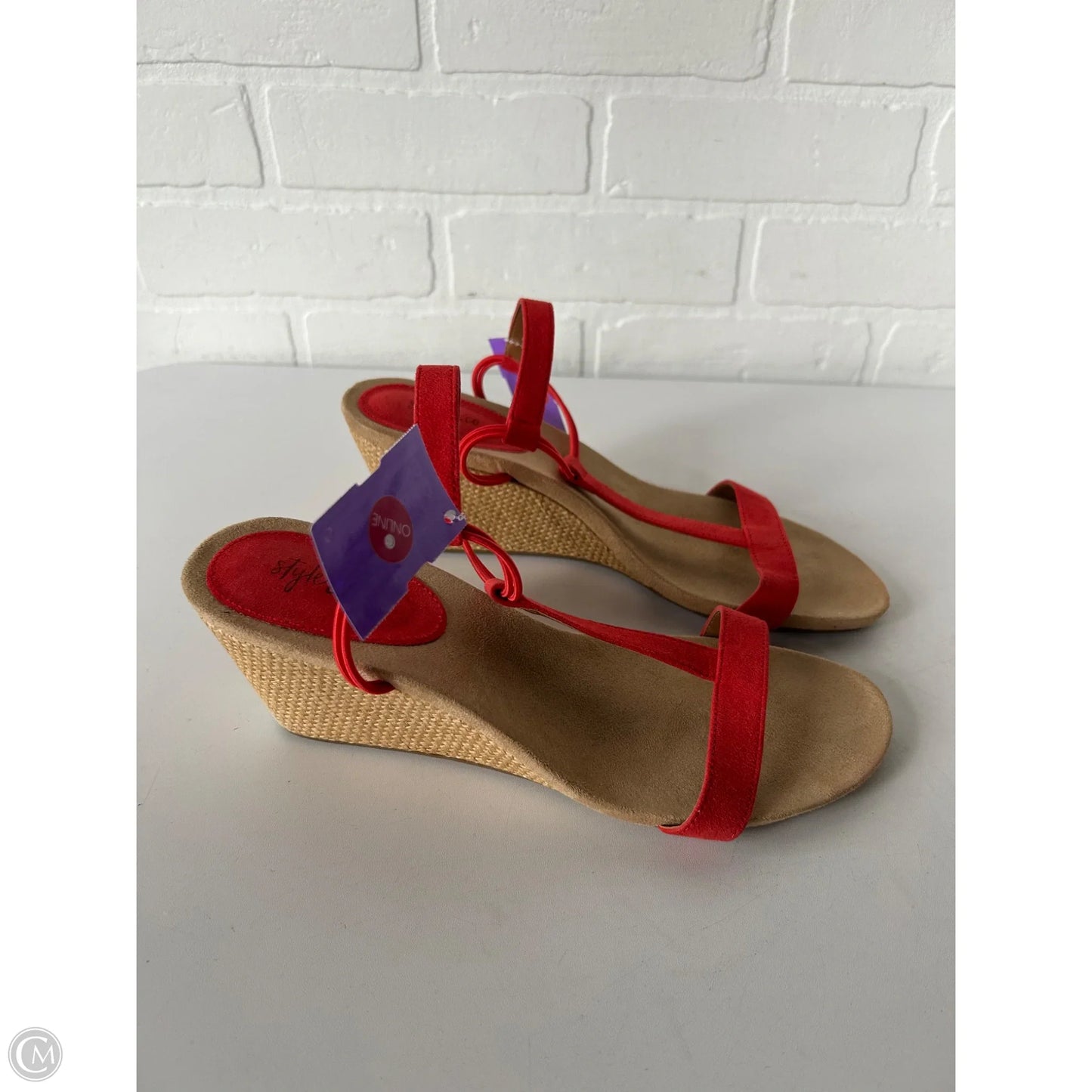 Sandals Heels Block By Style And Company In Red & Tan, Size: 9.5