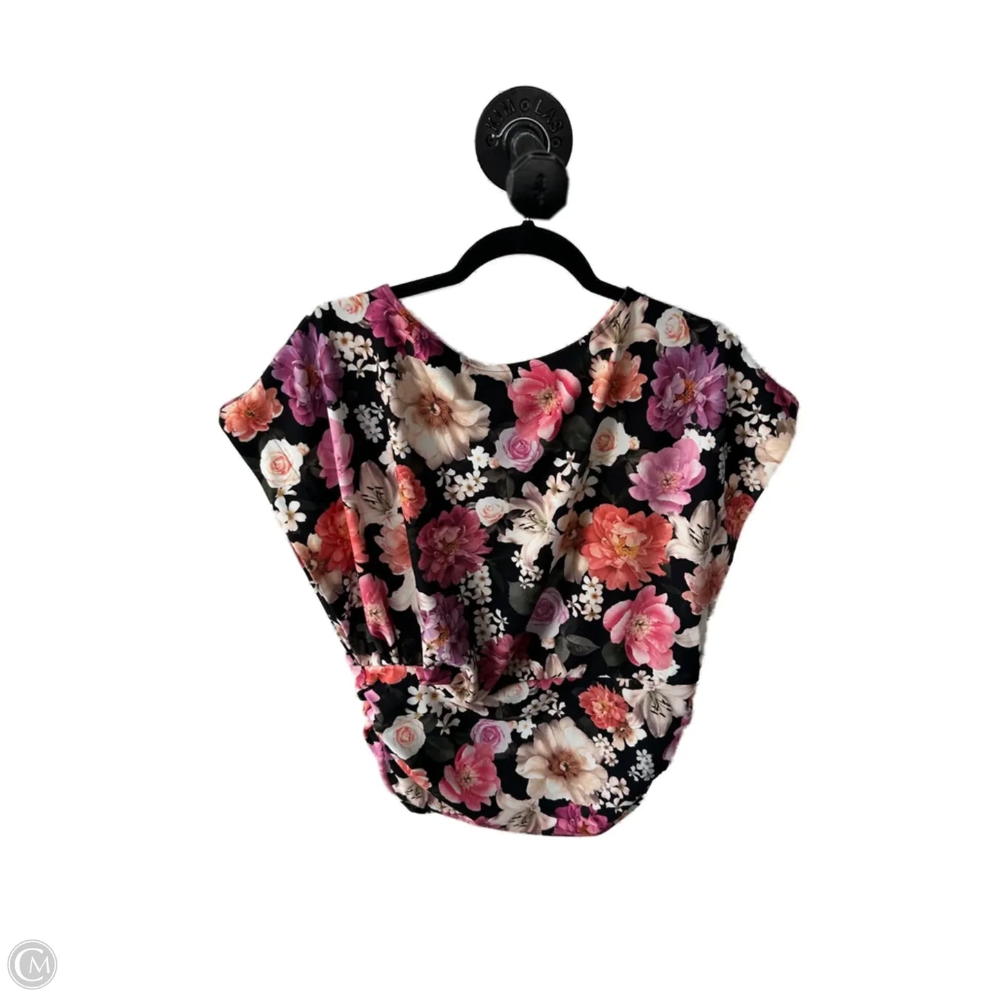Top Short Sleeve By Express In Black & Pink, Size: L