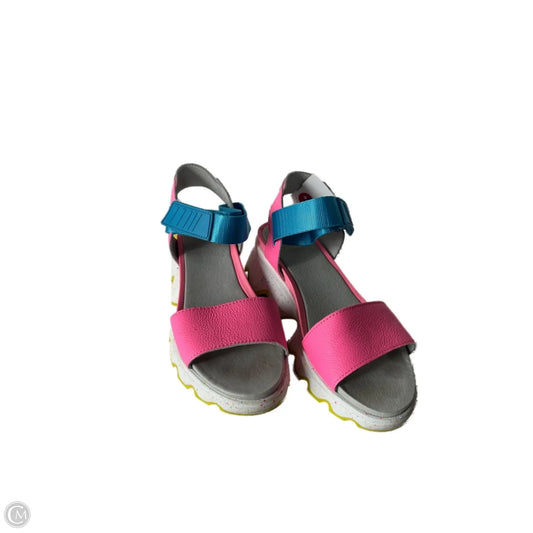 Sandals Heels Block By Sorel In Blue & Pink, Size: 6