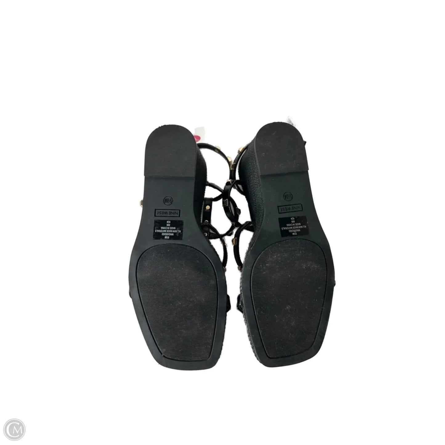 Sandals Heels Wedge By Nine West In Black & Gold, Size: 9.5