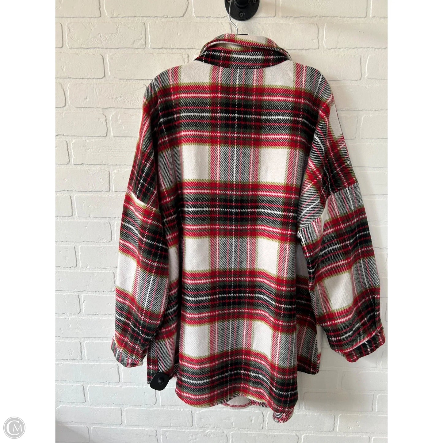 Jacket Shirt By Davi & Dani In Red & White, Size: 1x