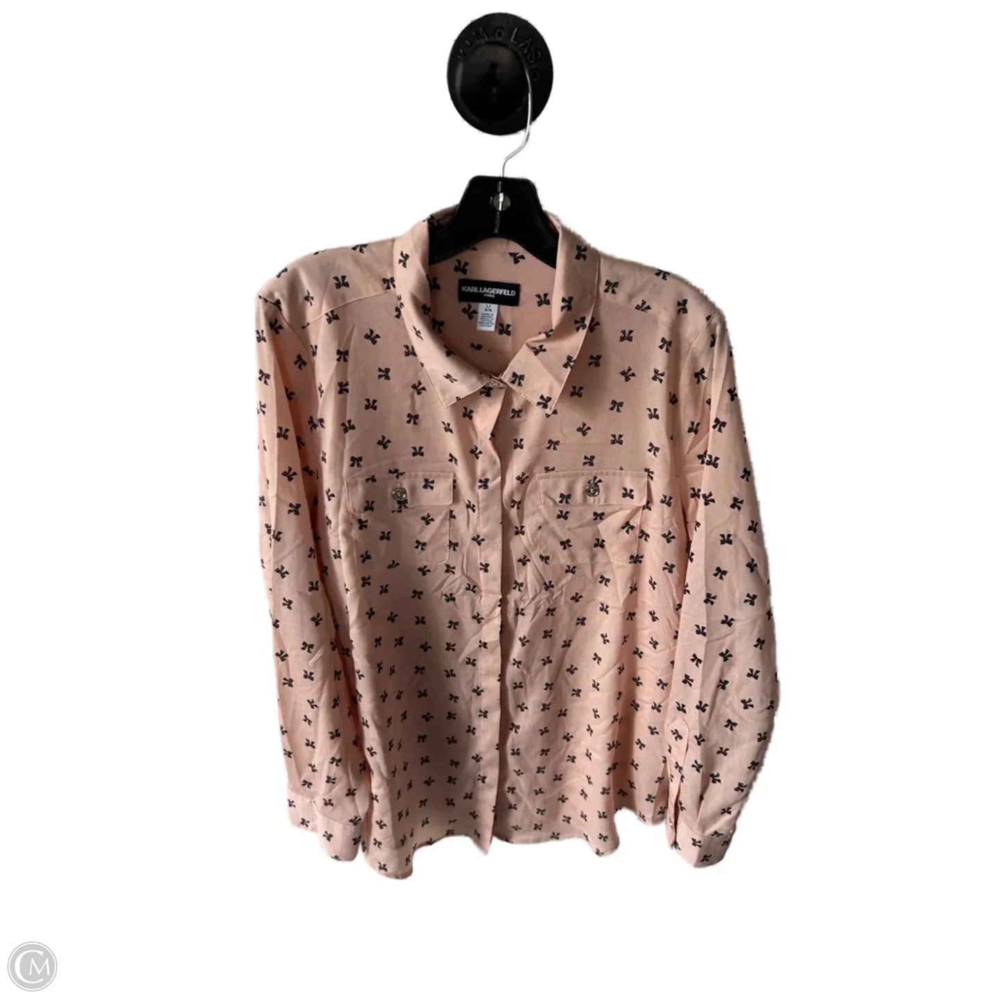 Top Long Sleeve Designer By Karl Lagerfeld In Black & Pink, Size: L