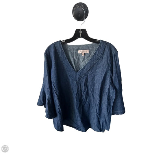 Top 3/4 Sleeve By Philosophy In Blue Denim, Size: 1x