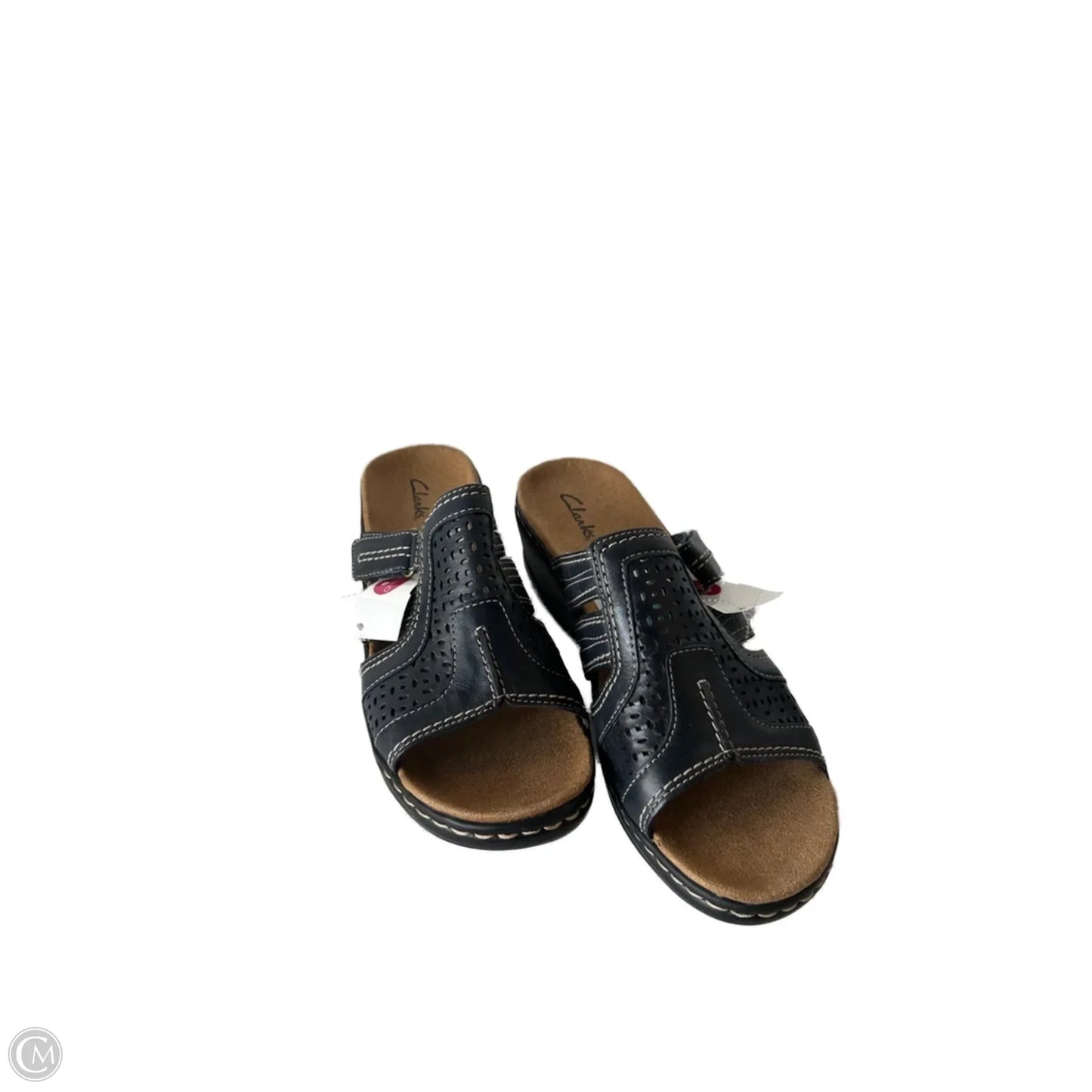 Sandals Heels Wedge By Clarks In Black & Blue, Size: 10