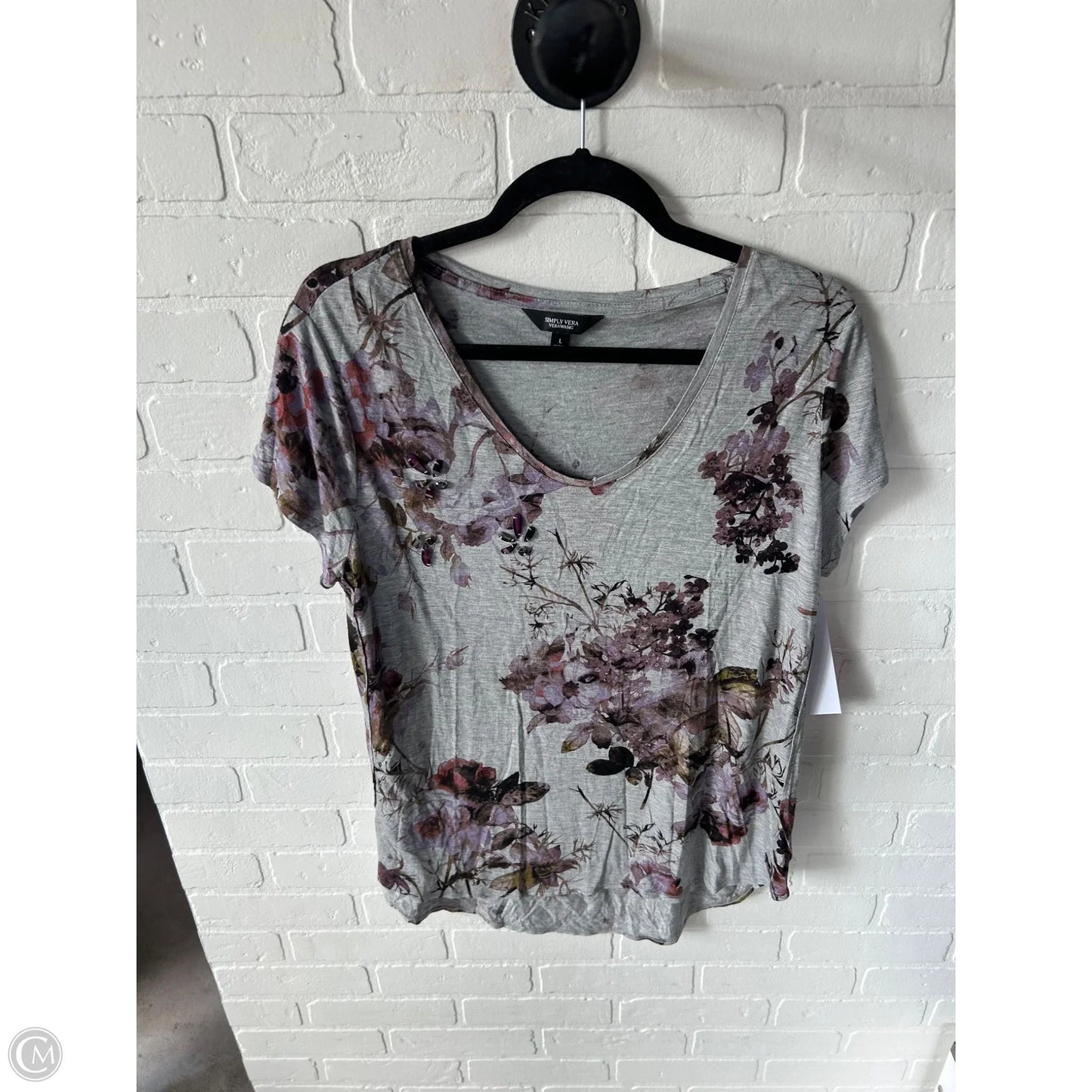 Top Short Sleeve By Simply Vera In Grey & Purple, Size: L