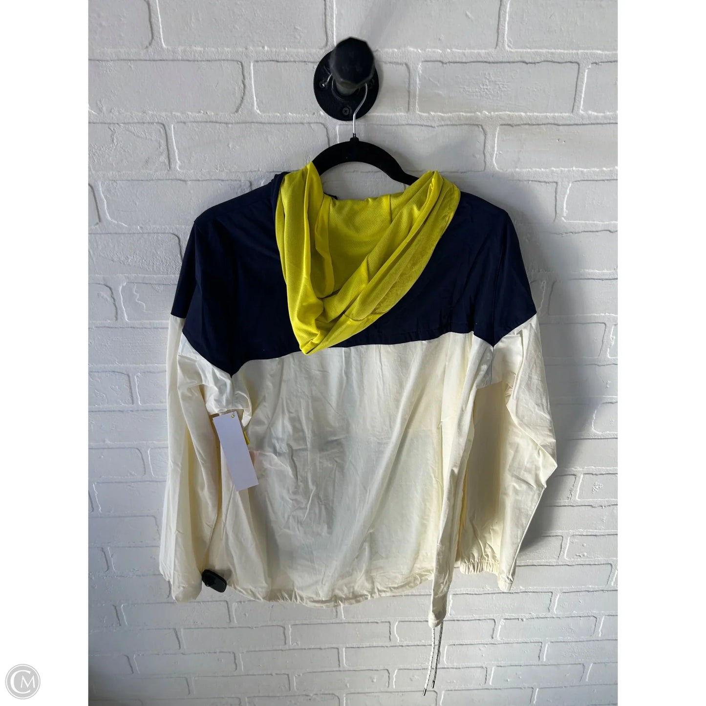 Jacket Windbreaker By New Balance In Blue & Cream, Size: L