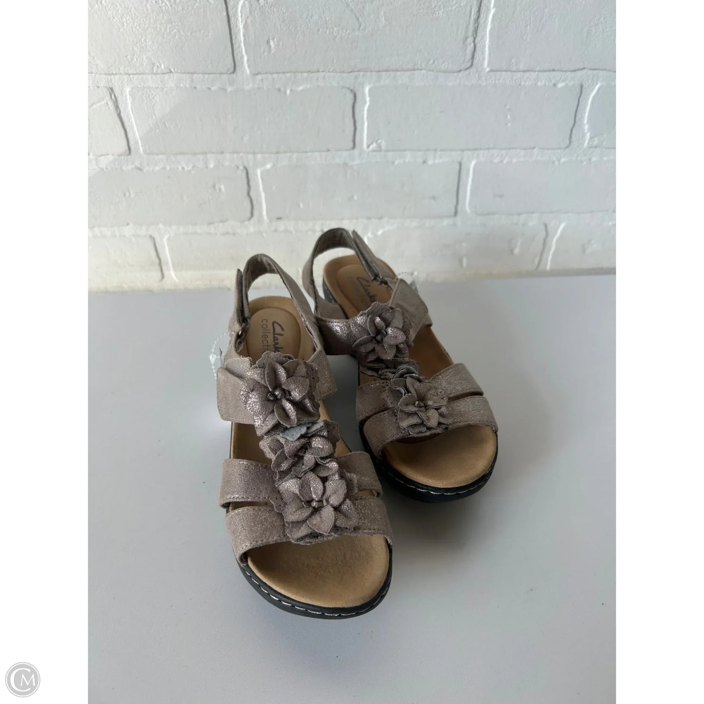 Sandals Heels Wedge By Clarks In Black & Tan, Size: 7