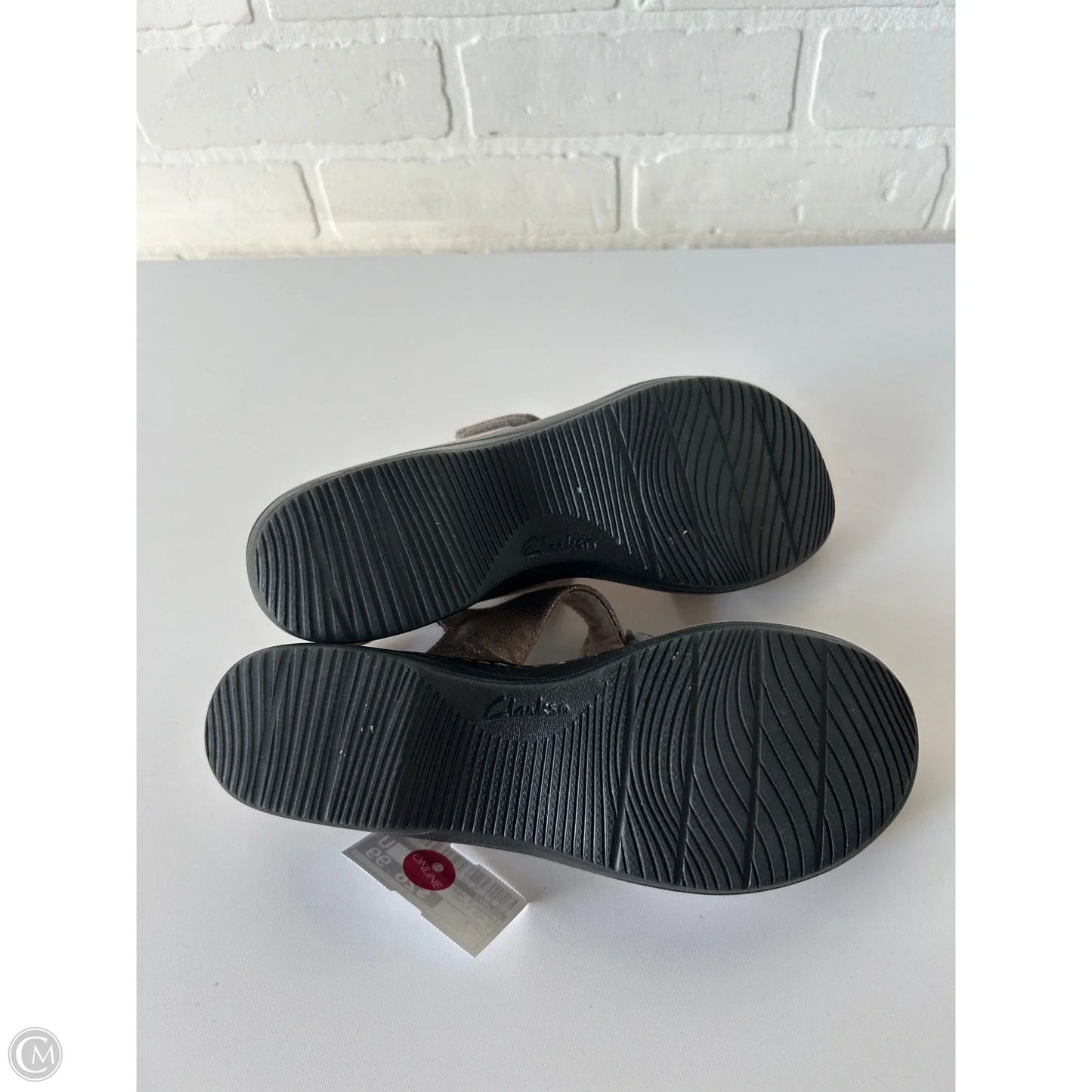 Sandals Heels Wedge By Clarks In Black & Tan, Size: 7