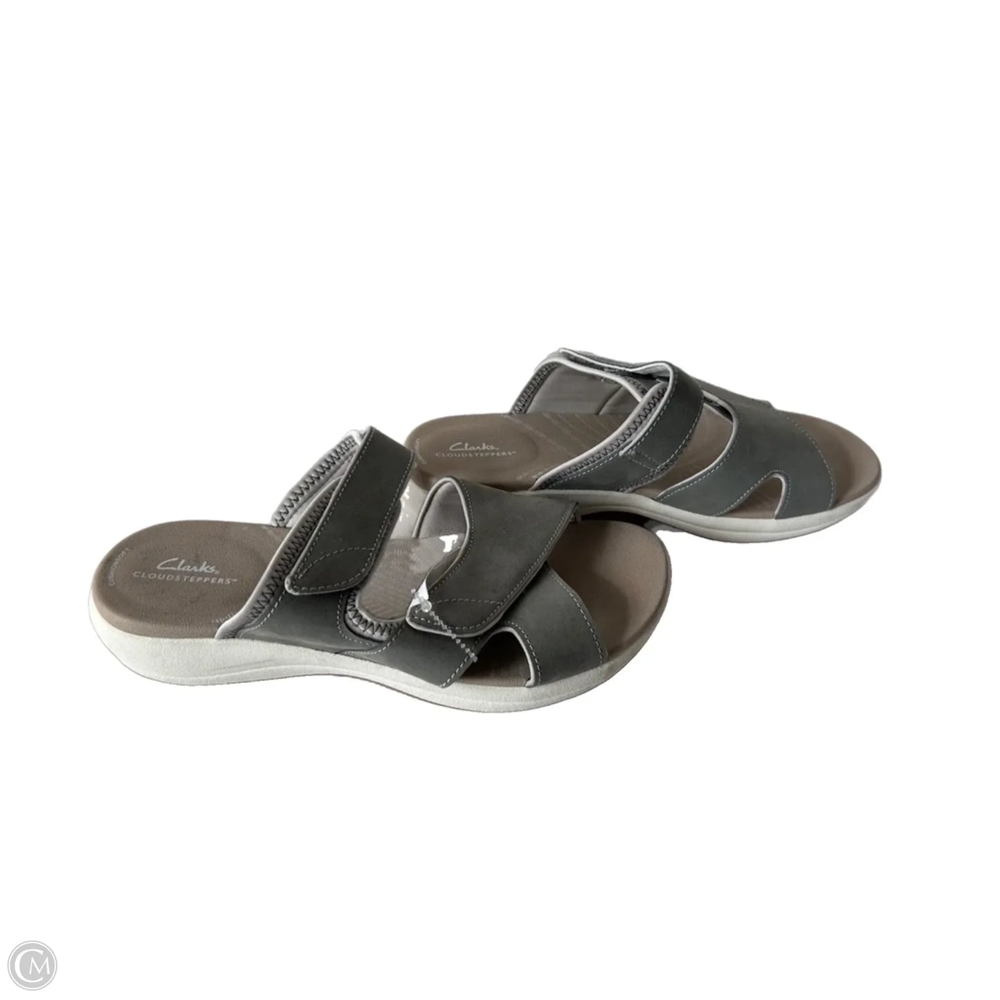 Sandals Flats By Clarks In Grey & White, Size: 8