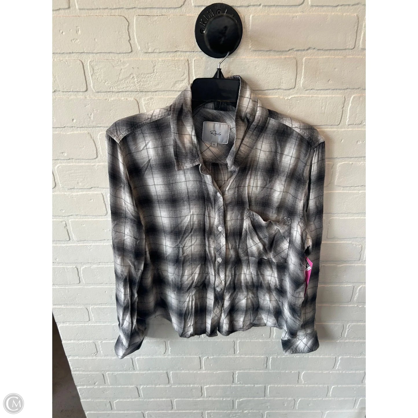 Top Long Sleeve By Rails In Grey & White, Size: Xl