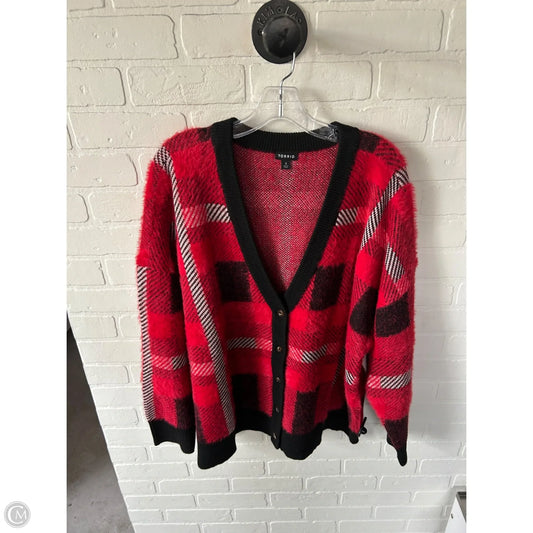Sweater Cardigan By Torrid In Black & Red, Size: 3x