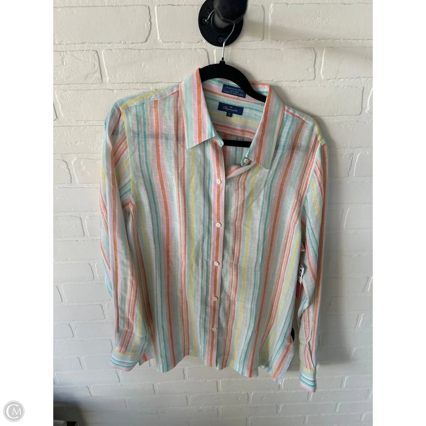 Top Long Sleeve Designer By Facconnable In Blue & Orange, Size: Xl