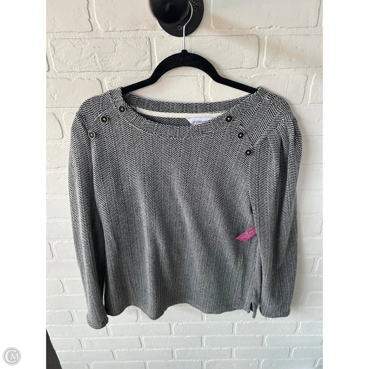 Top Long Sleeve By Liz Claiborne In Black & Grey, Size: M
