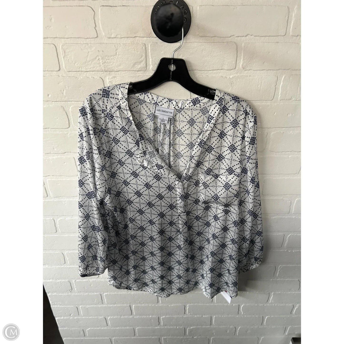 Top 3/4 Sleeve By Liz Claiborne In Blue & White, Size: L
