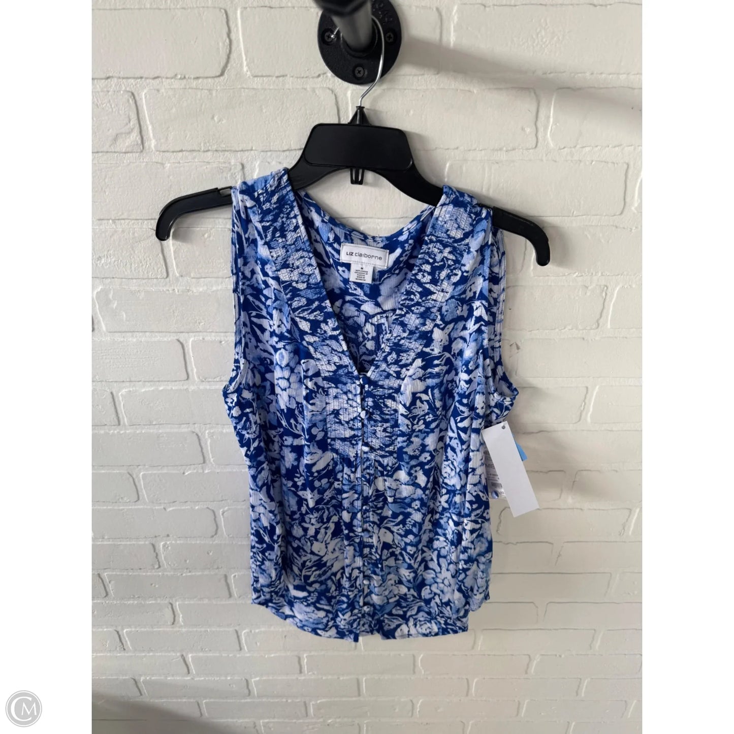 Top Short Sleeve By Liz Claiborne In Blue & White, Size: M